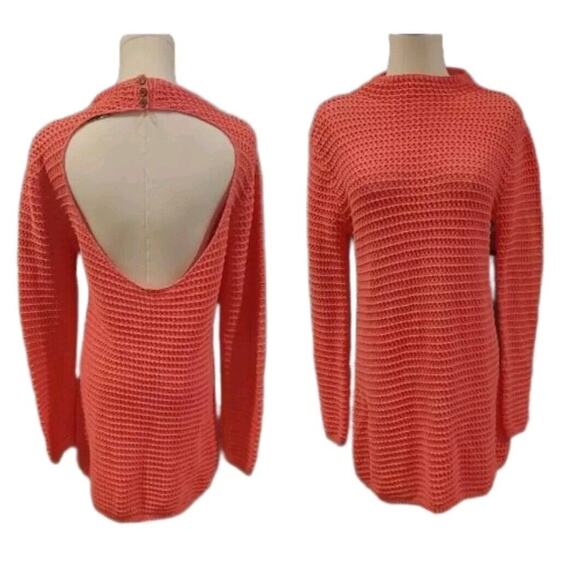 Free People Beach Keyhole Back Sweater Dress Salmon Pink Long Sleev Fauxchet - Picture 2 of 4